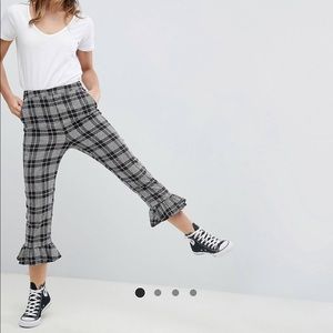 Tailored Frill Hem Pants In Plaid